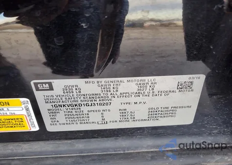 2016 Chevrolet Traverse Lt from USA, damaged, VIN 1GNKVGKD1GJ318207